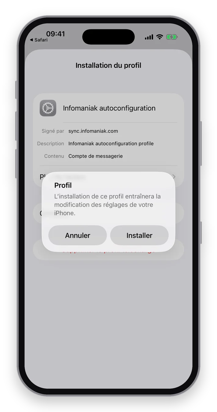 iOS demande de confirmer l'installation du profil, qui modifiera les réglages de l'iPhone