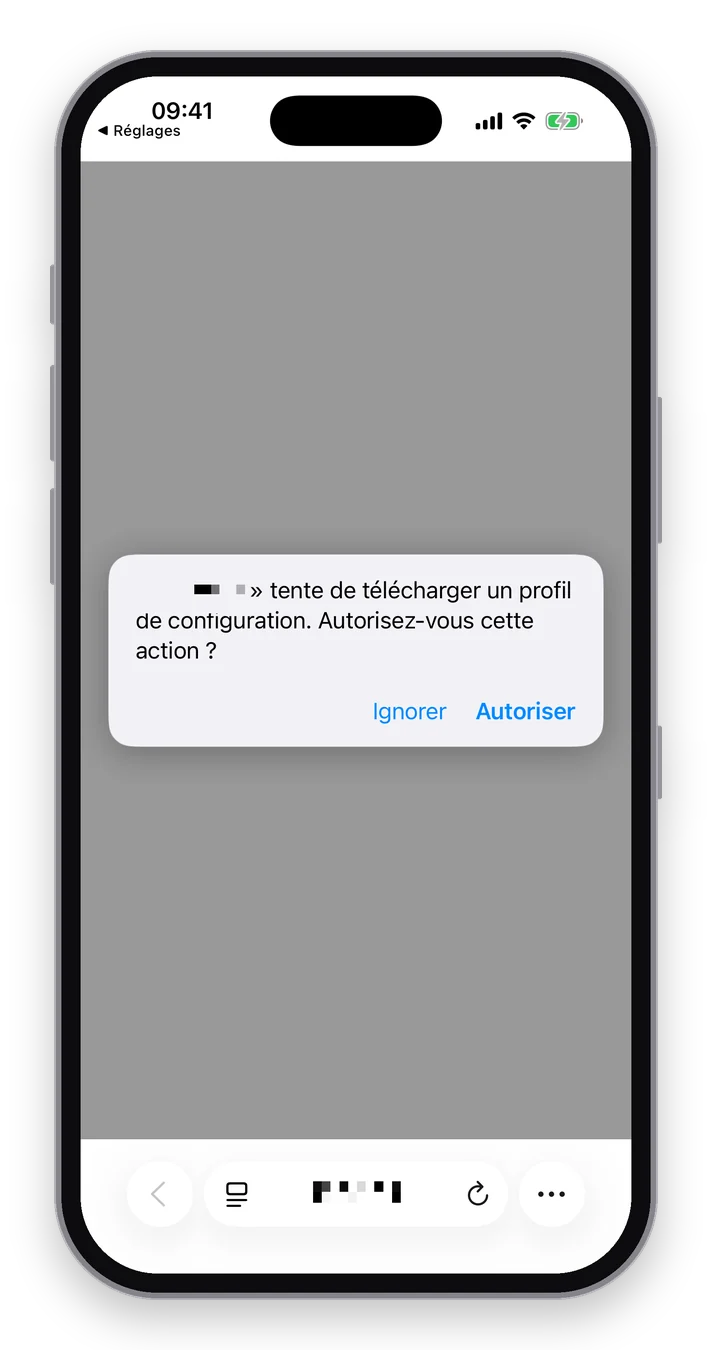 Safari sur iPhone demande d'autoriser le téléchargement du profil de configuration