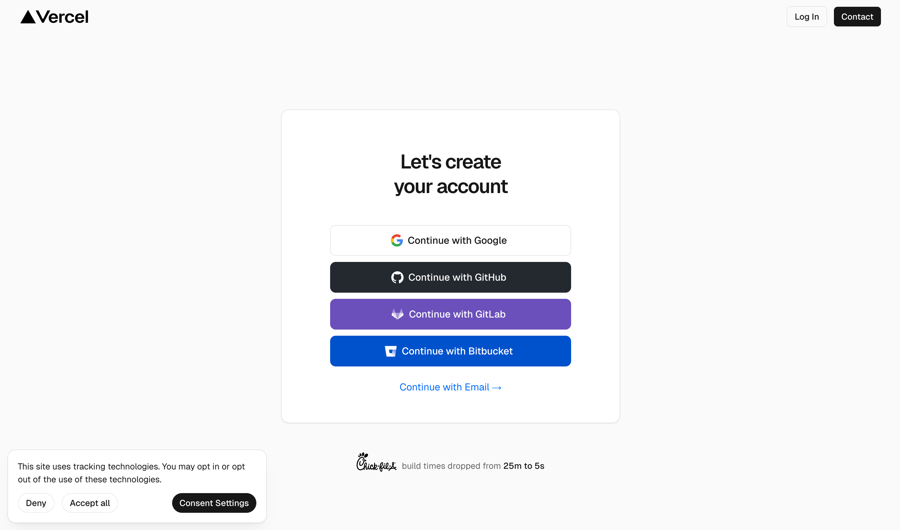 Options de connexion SSO disponibles incluant GitHub, GitLab, Google, Bitbucket et Email