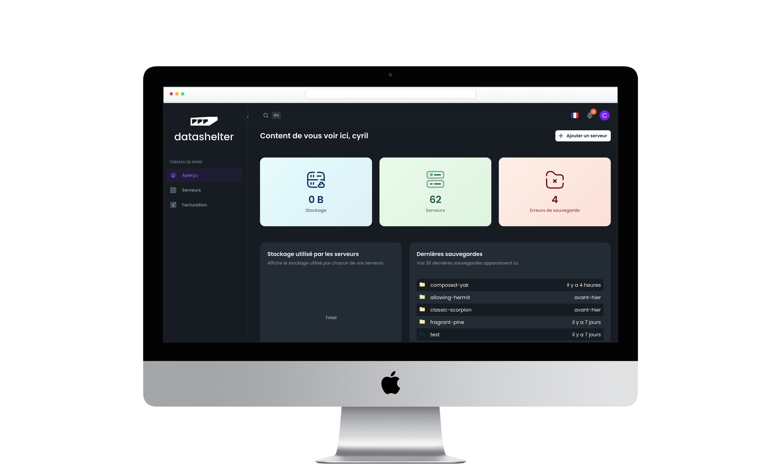 DataShelter - Dashboard de gestion