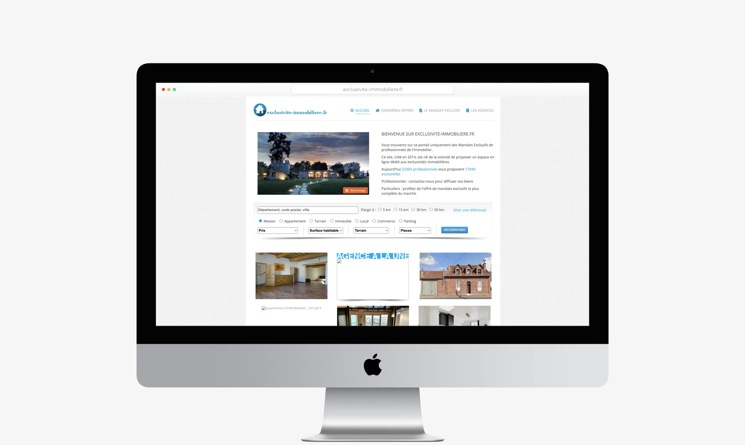 Présentation du site web d'Exclusivité Immobilière